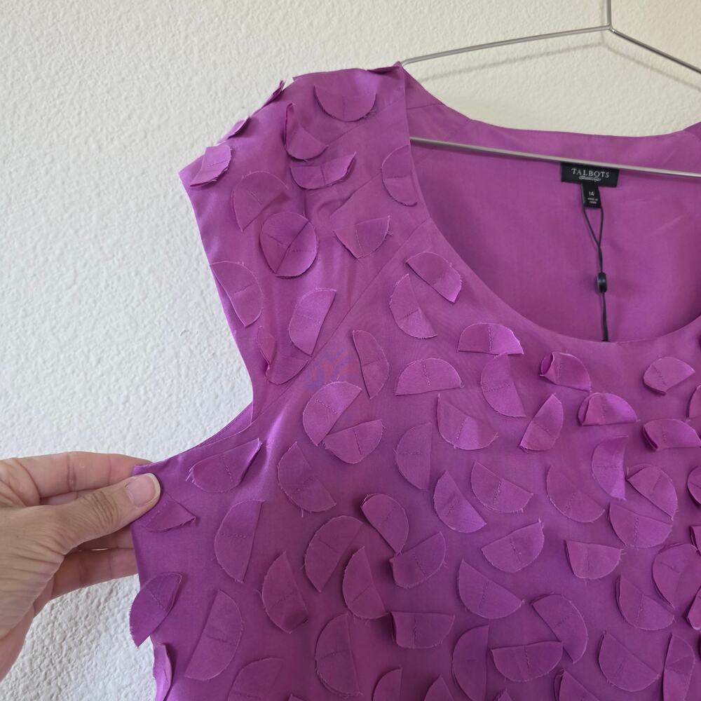 Talbots Silk Sleeveless Top Textured Petal Appliqué Fuchsia Pink Women Size 14 - Picture 4 of 10
